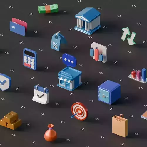 Finance 3D Illustration Icons Low Poly