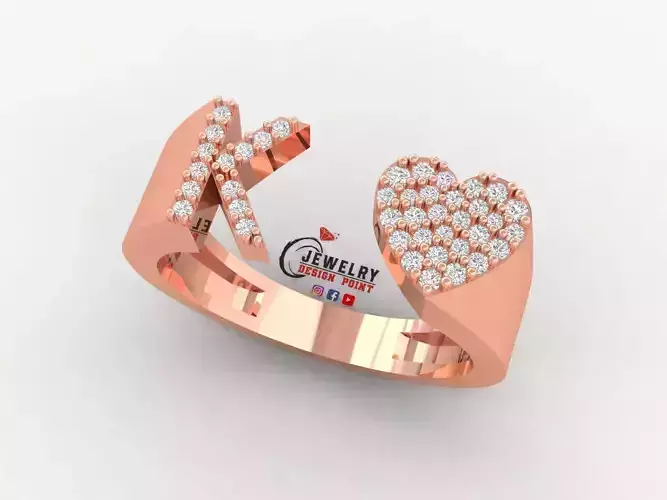 Custom Alphabet Heart Diamond Ring  AtoZ Love Ring Letters Ring