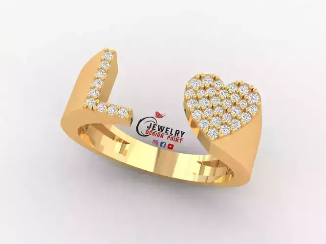 Custom Alphabet Heart Diamond Ring  AtoZ Love Ring Letters Ring