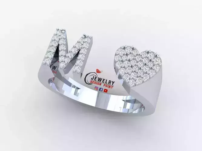 Custom Alphabet Heart Diamond Ring  AtoZ Love Ring Letters Ring