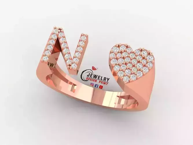 Custom Alphabet Heart Diamond Ring  AtoZ Love Ring Letters Ring