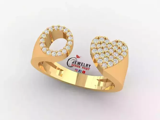 Custom Alphabet Heart Diamond Ring  AtoZ Love Ring Letters Ring