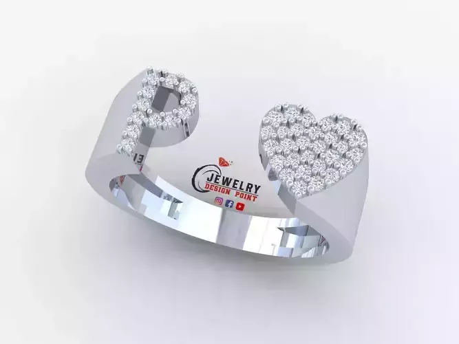 Custom Alphabet Heart Diamond Ring  AtoZ Love Ring Letters Ring