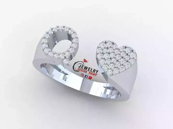 Custom Alphabet Heart Diamond Ring  AtoZ Love Ring Letters Ring