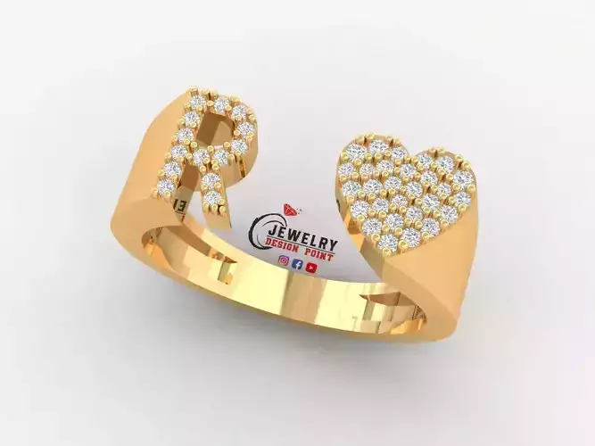 Custom Alphabet Heart Diamond Ring  AtoZ Love Ring Letters Ring