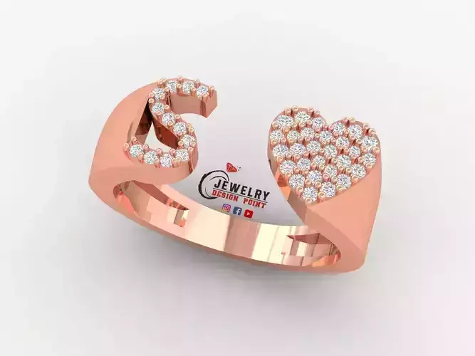 Custom Alphabet Heart Diamond Ring  AtoZ Love Ring Letters Ring
