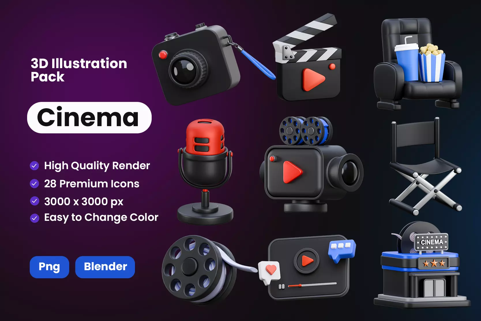 Cinema 3D Icon Illustration 3D model_0