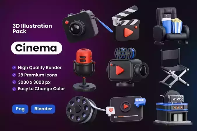 Cinema 3D Icon Illustration 3D model