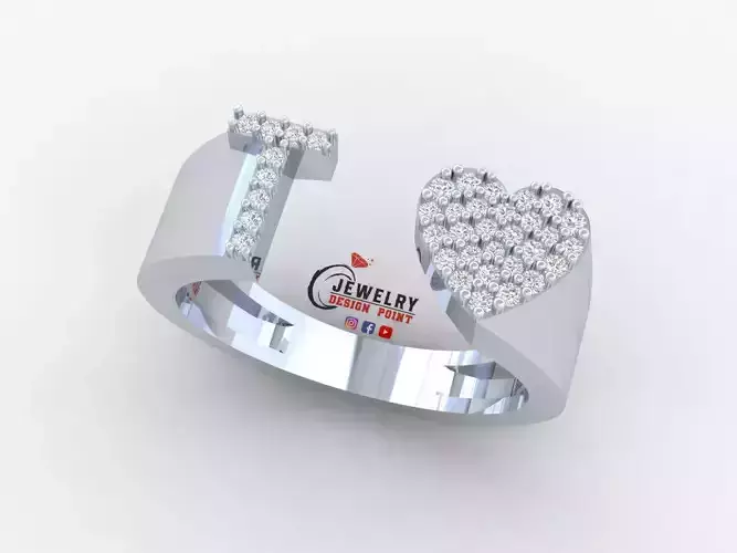 Custom Alphabet Heart Diamond Ring  AtoZ Love Ring Letters Ring