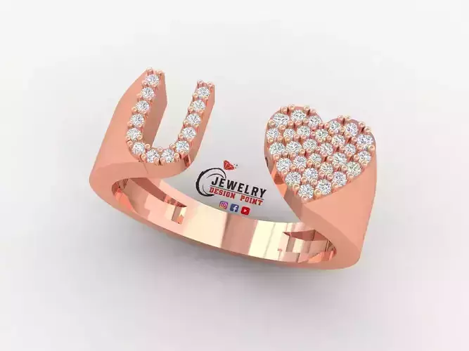 Custom Alphabet Heart Diamond Ring  AtoZ Love Ring Letters Ring