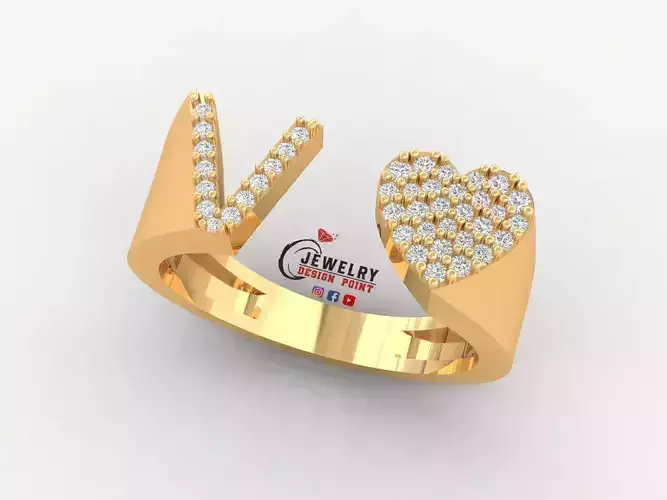 Custom Alphabet Heart Diamond Ring  AtoZ Love Ring Letters Ring