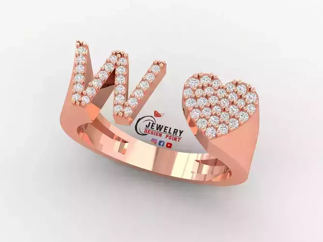 Custom Alphabet Heart Diamond Ring  AtoZ Love Ring Letters Ring