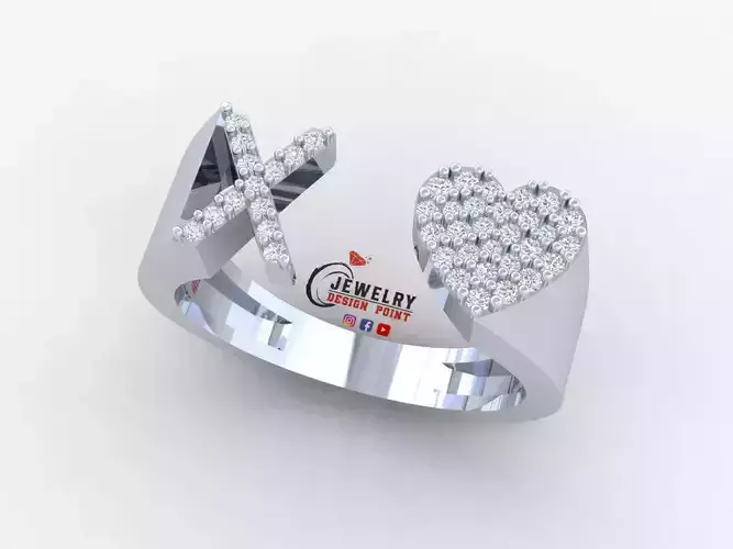 Custom Alphabet Heart Diamond Ring  AtoZ Love Ring Letters Ring