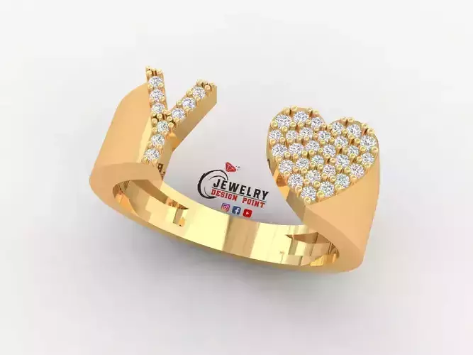 Custom Alphabet Heart Diamond Ring  AtoZ Love Ring Letters Ring