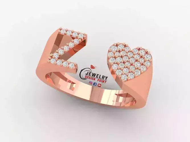 Custom Alphabet Heart Diamond Ring  AtoZ Love Ring Letters Ring