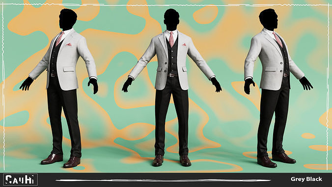 Men Pans with Shirt Blazer and Shoes Vest Grey and Black Low-poly 3D model