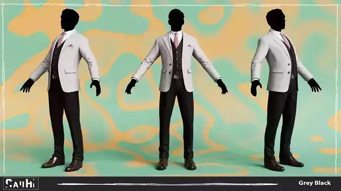 Men Pans with Shirt Blazer and Shoes Vest Grey and Black Low-poly 3D model