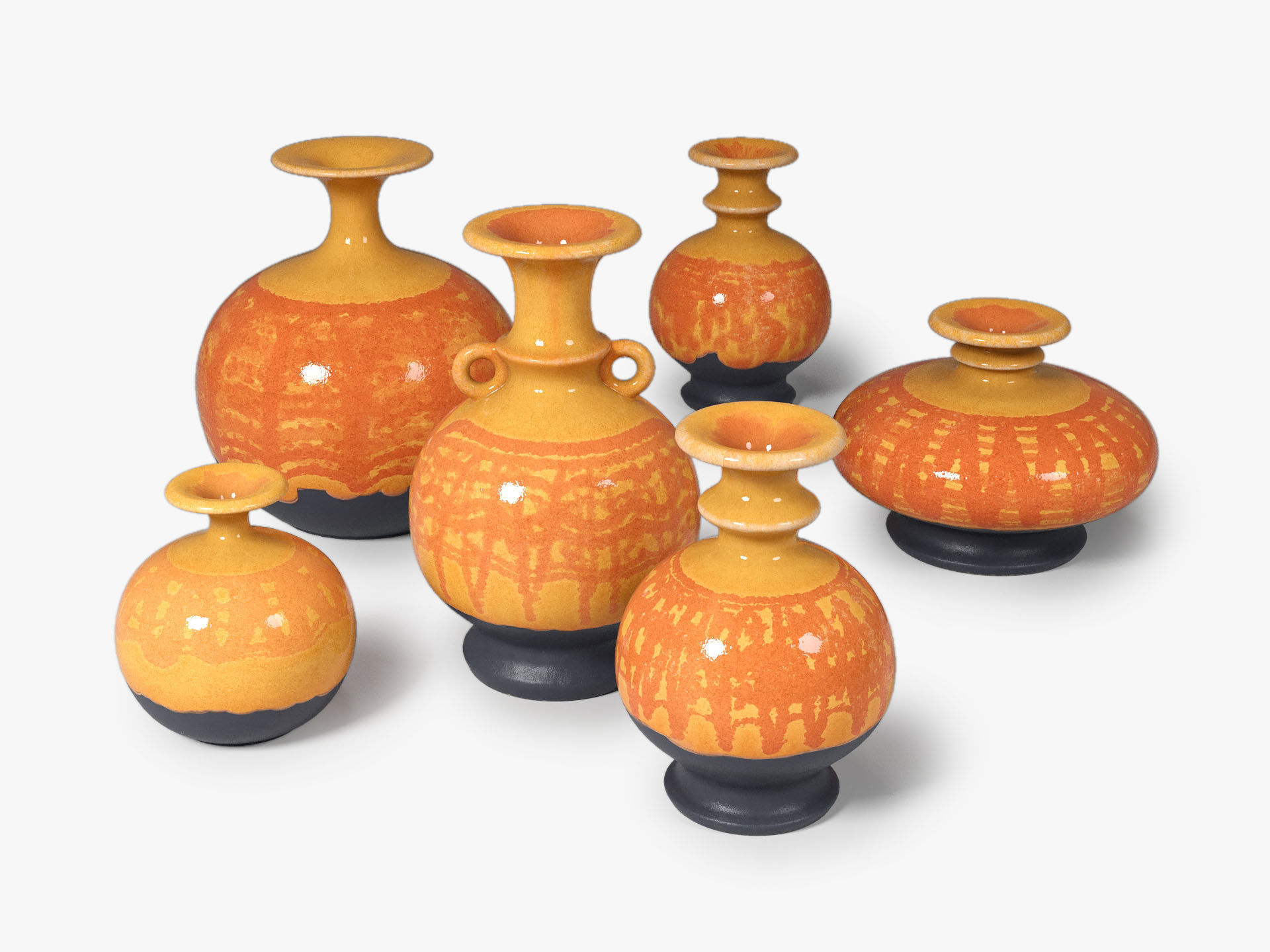 Orange Pop Art Vase Set 3D model_1