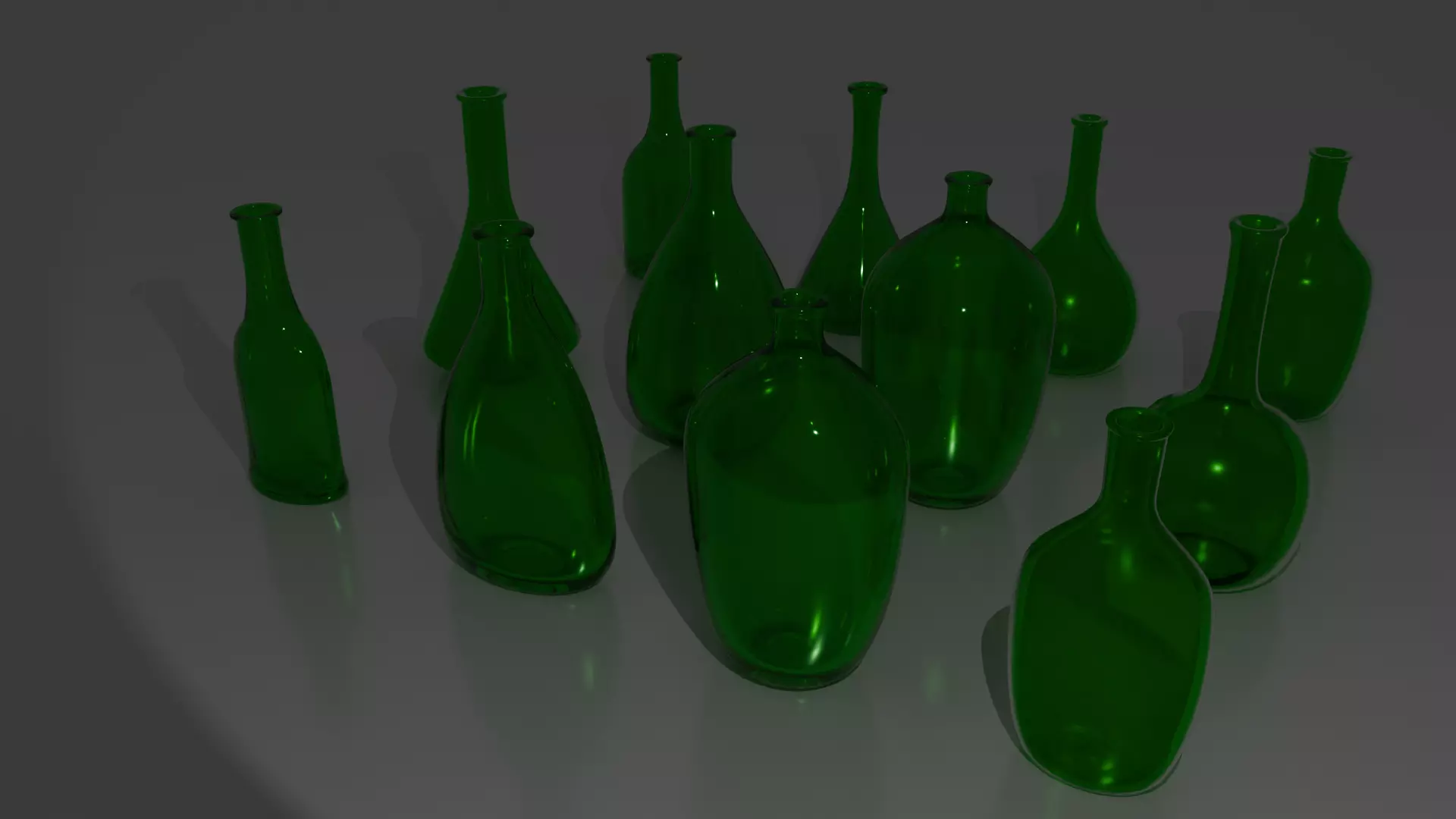 12 bottles shapes basic glass material Low-poly 3D model_0