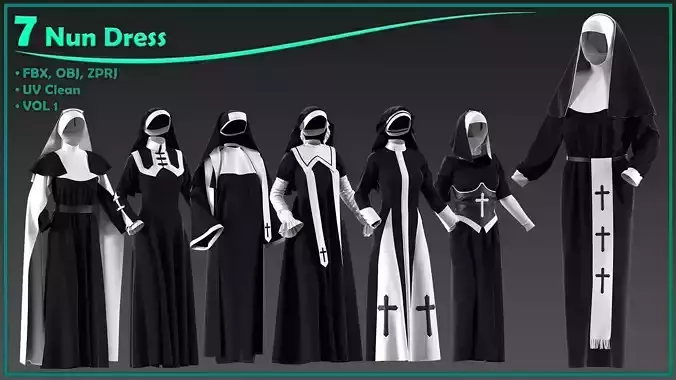 7 female nun dress 3D model