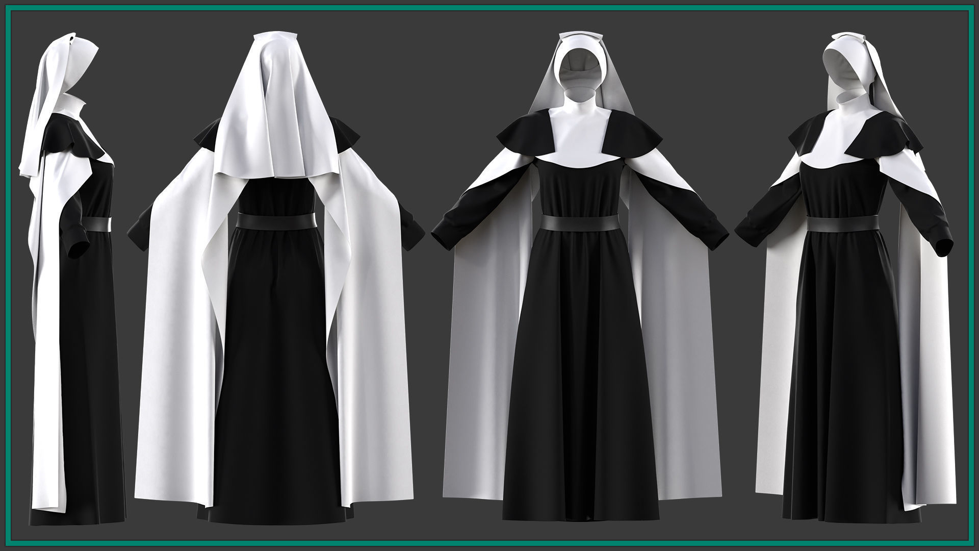 7 female nun dress 3D model | CGTrader