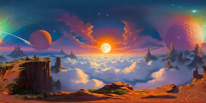 8K HDR Alien Terrain with Iridescent Crystals Background