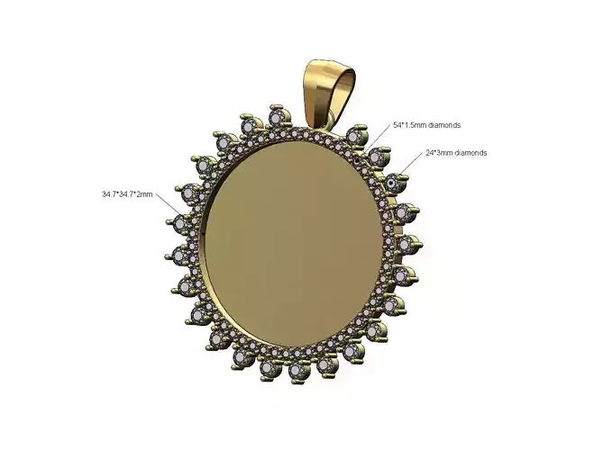 Iced engravable 34mm memory diamond pendant with bail