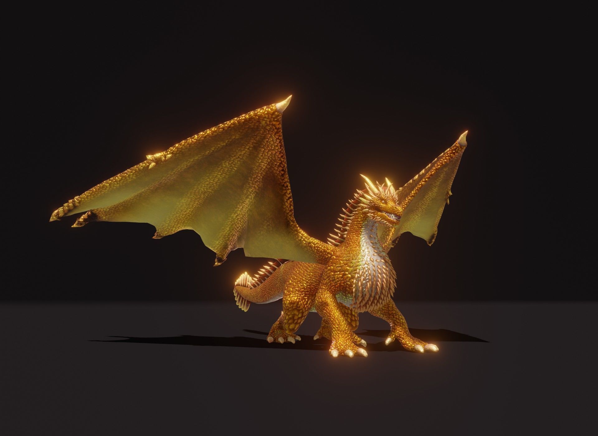 Realistic Gold Dragon Animated 3D Model Low-poly 3D model_12