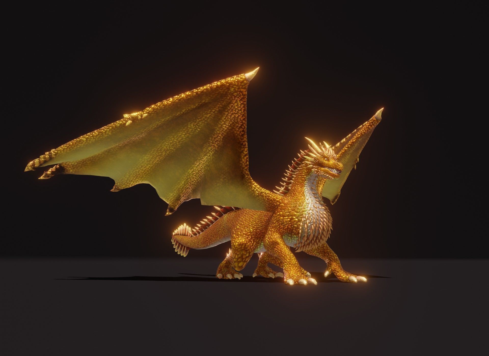 Realistic Gold Dragon Animated 3D Model Low-poly 3D model_18