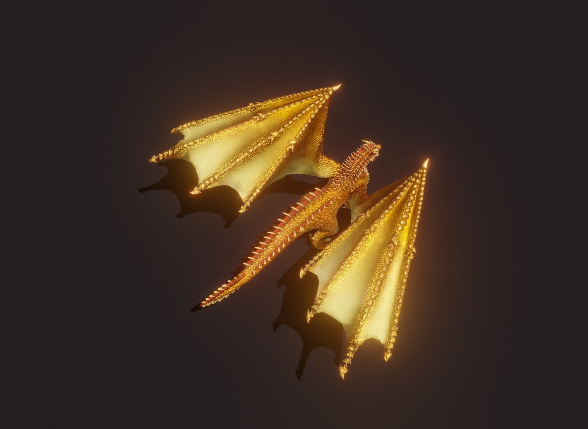 Realistic Gold Dragon Animated 3D Model Low-poly 3D model_17