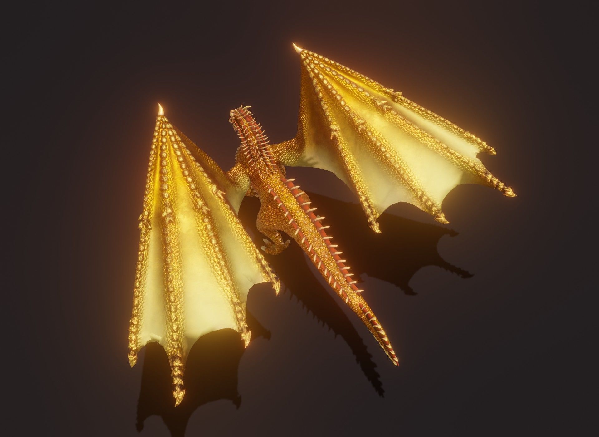 Realistic Gold Dragon Animated 3D Model Low-poly 3D model_9