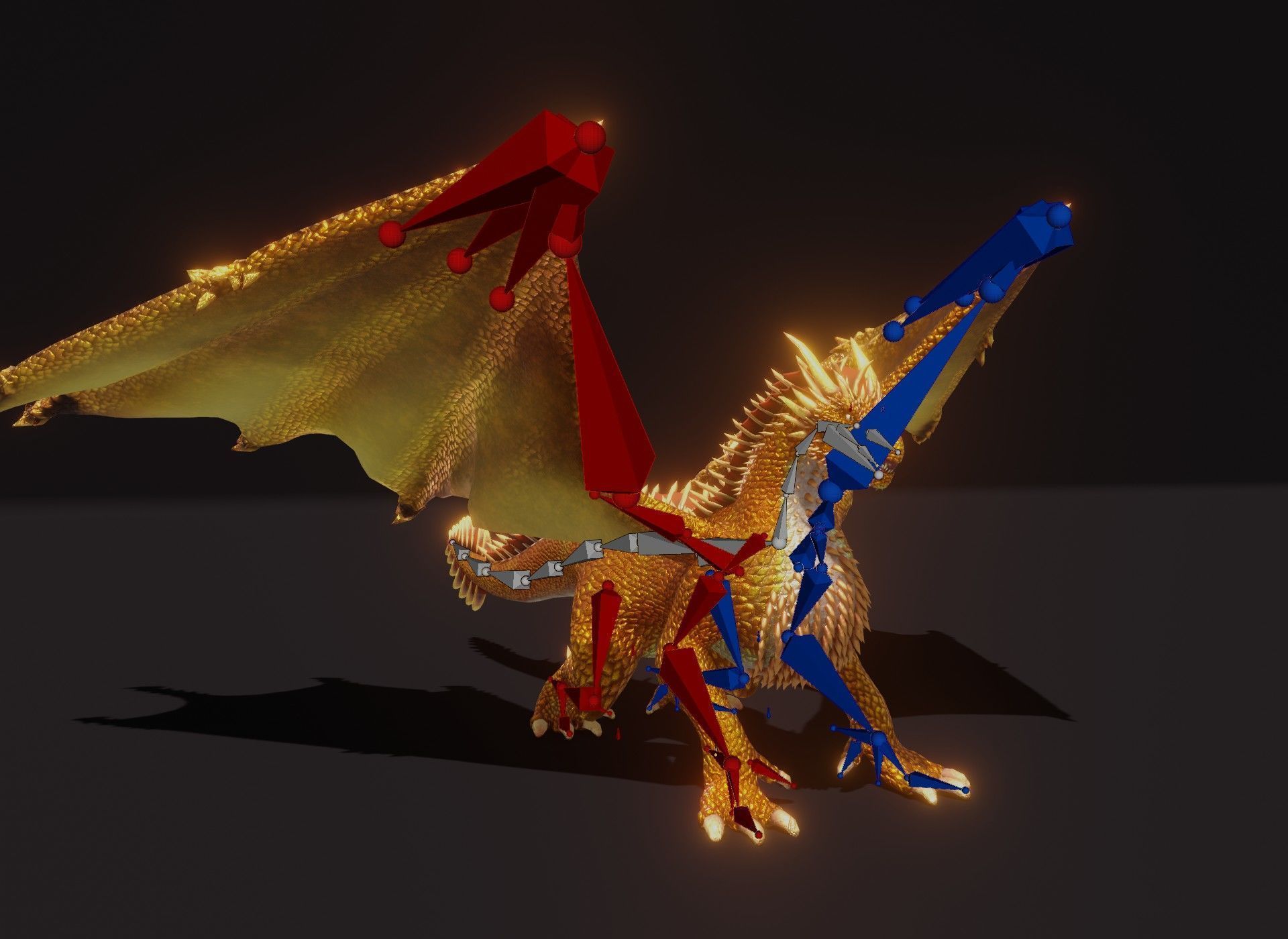 Realistic Gold Dragon Animated 3D Model Low-poly 3D model_24