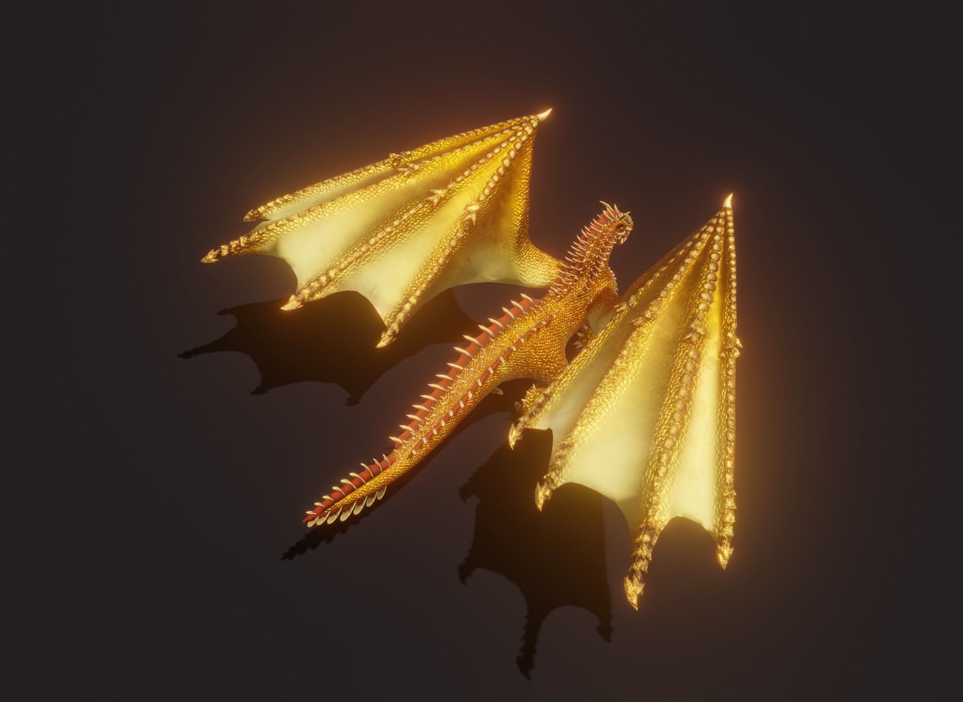 Realistic Gold Dragon Animated 3D Model Low-poly 3D model_20