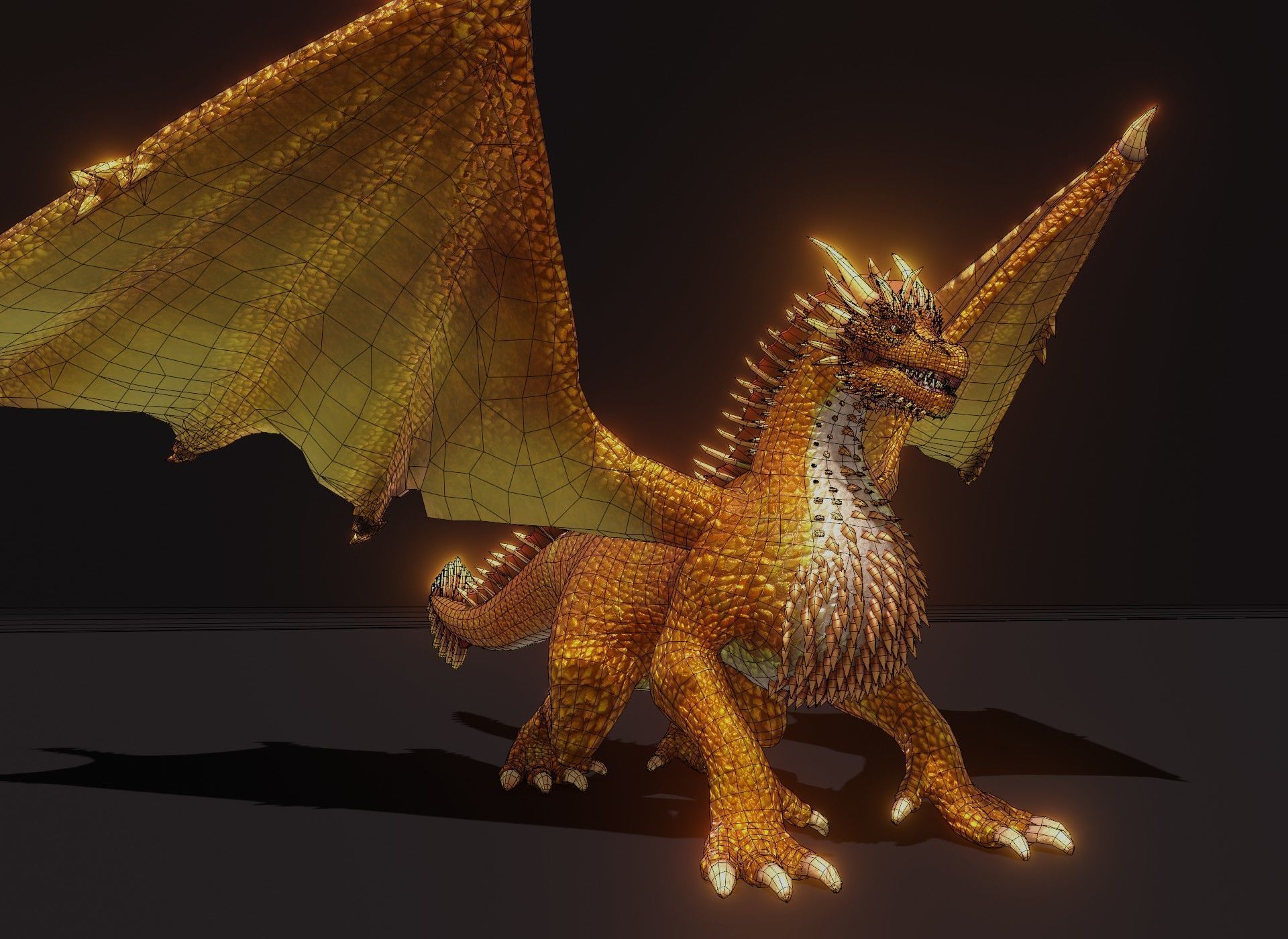 Realistic Gold Dragon Animated 3D Model Low-poly 3D model_23