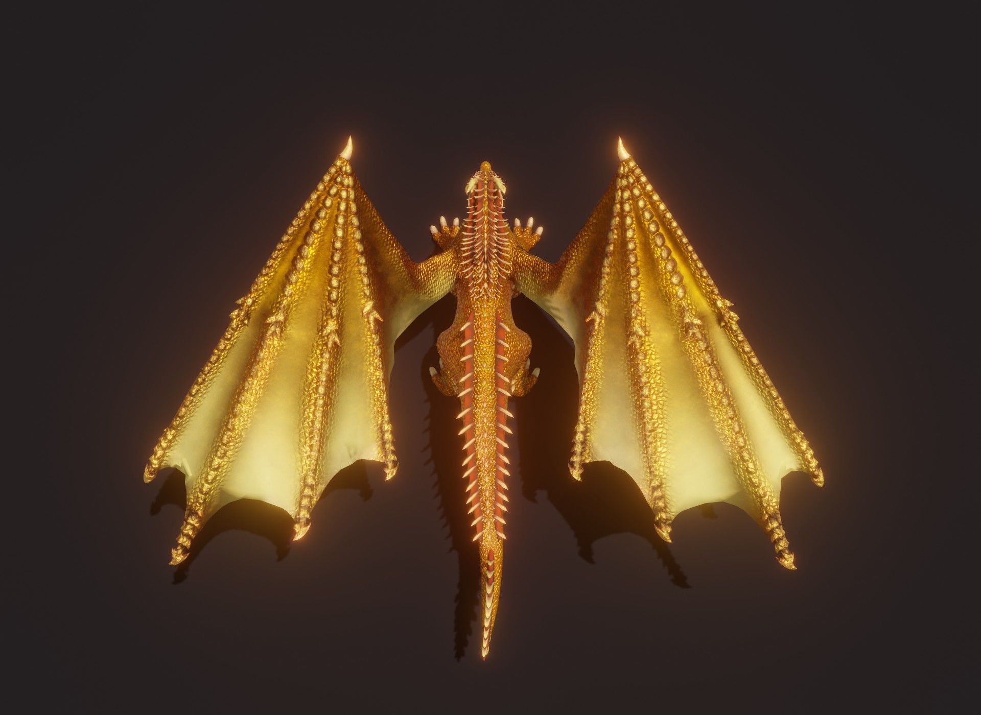 Realistic Gold Dragon Animated 3D Model Low-poly 3D model_13