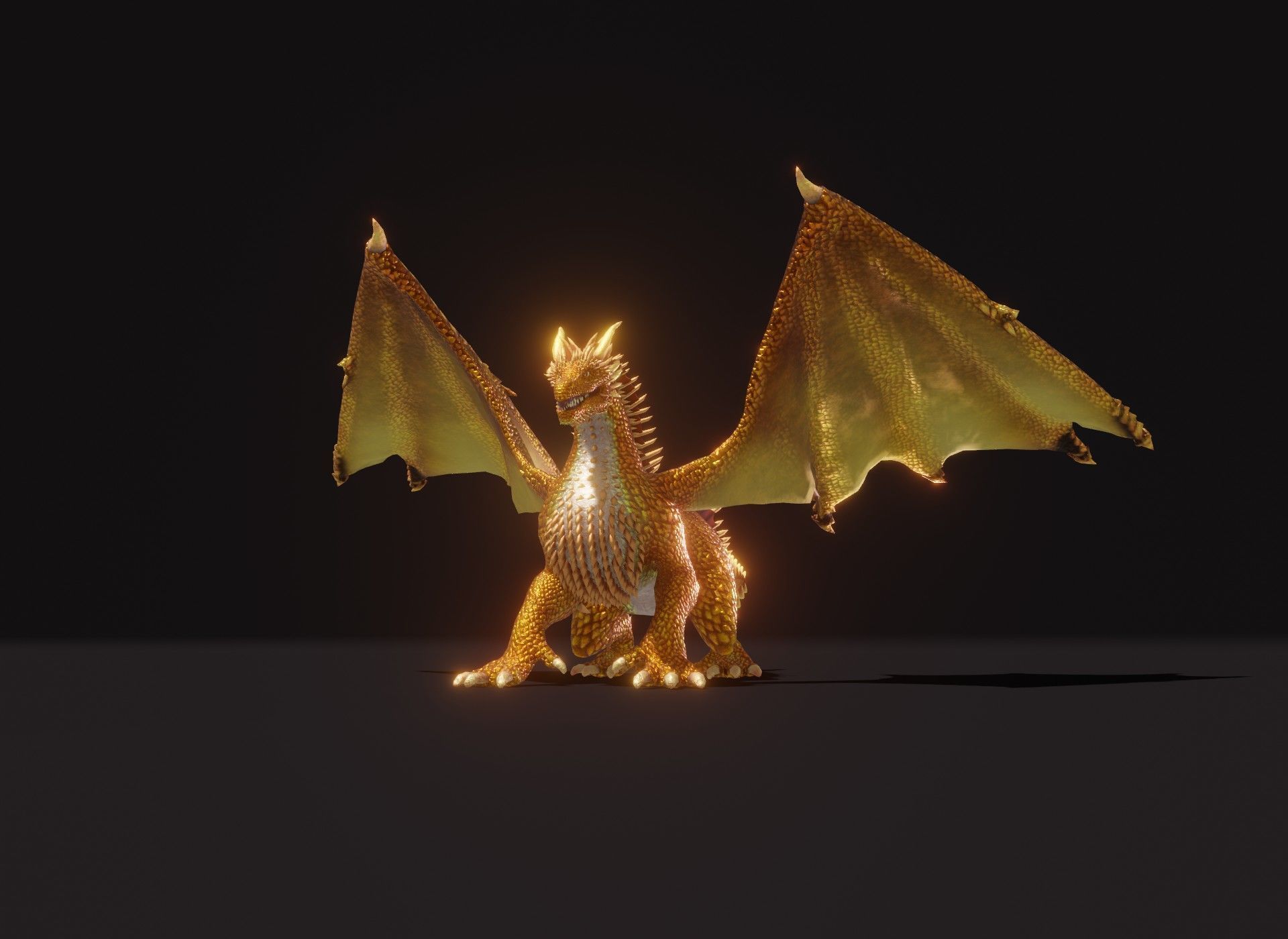 Realistic Gold Dragon Animated 3D Model Low-poly 3D model_15
