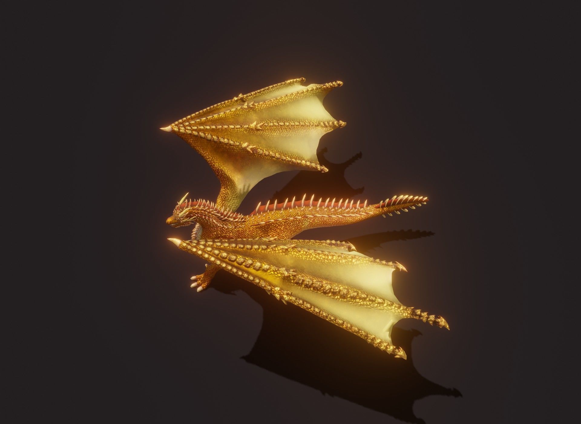 Realistic Gold Dragon Animated 3D Model Low-poly 3D model_19