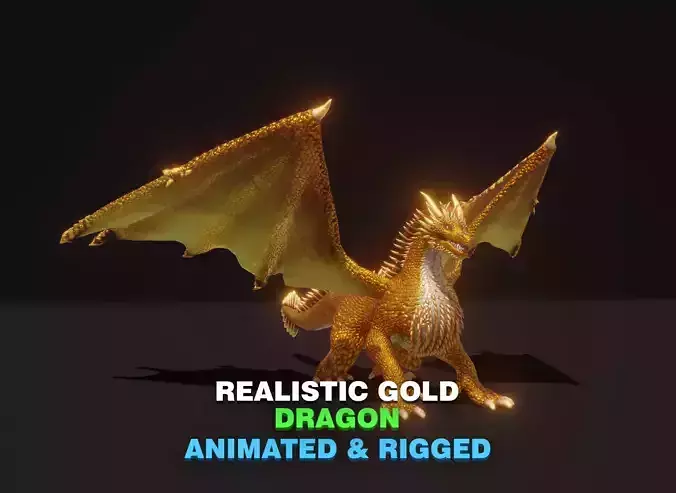 Realistic Gold Dragon Animated 3D Model Low-poly 3D model