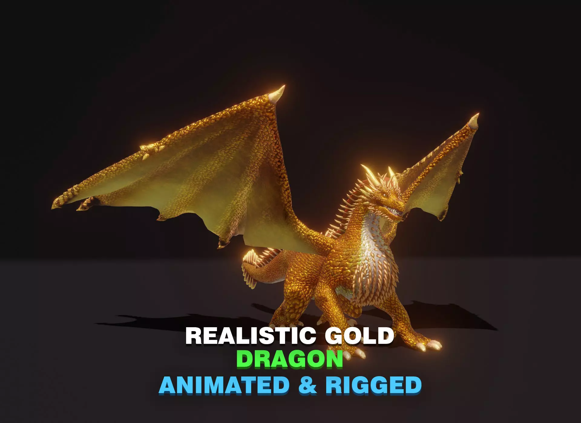 Realistic Gold Dragon Animated 3D Model Low-poly 3D model_0