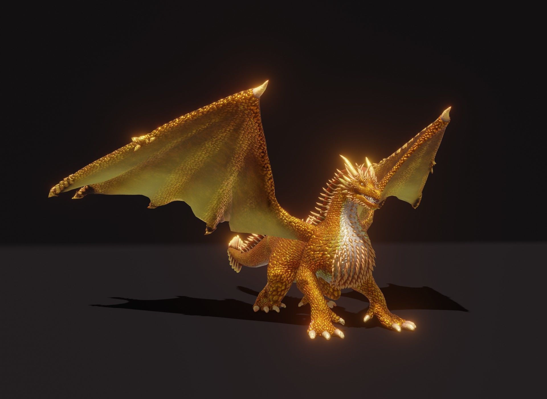 Realistic Gold Dragon Animated 3D Model Low-poly 3D model_5