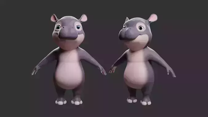 Hippo Cartoon Low-poly 3D model