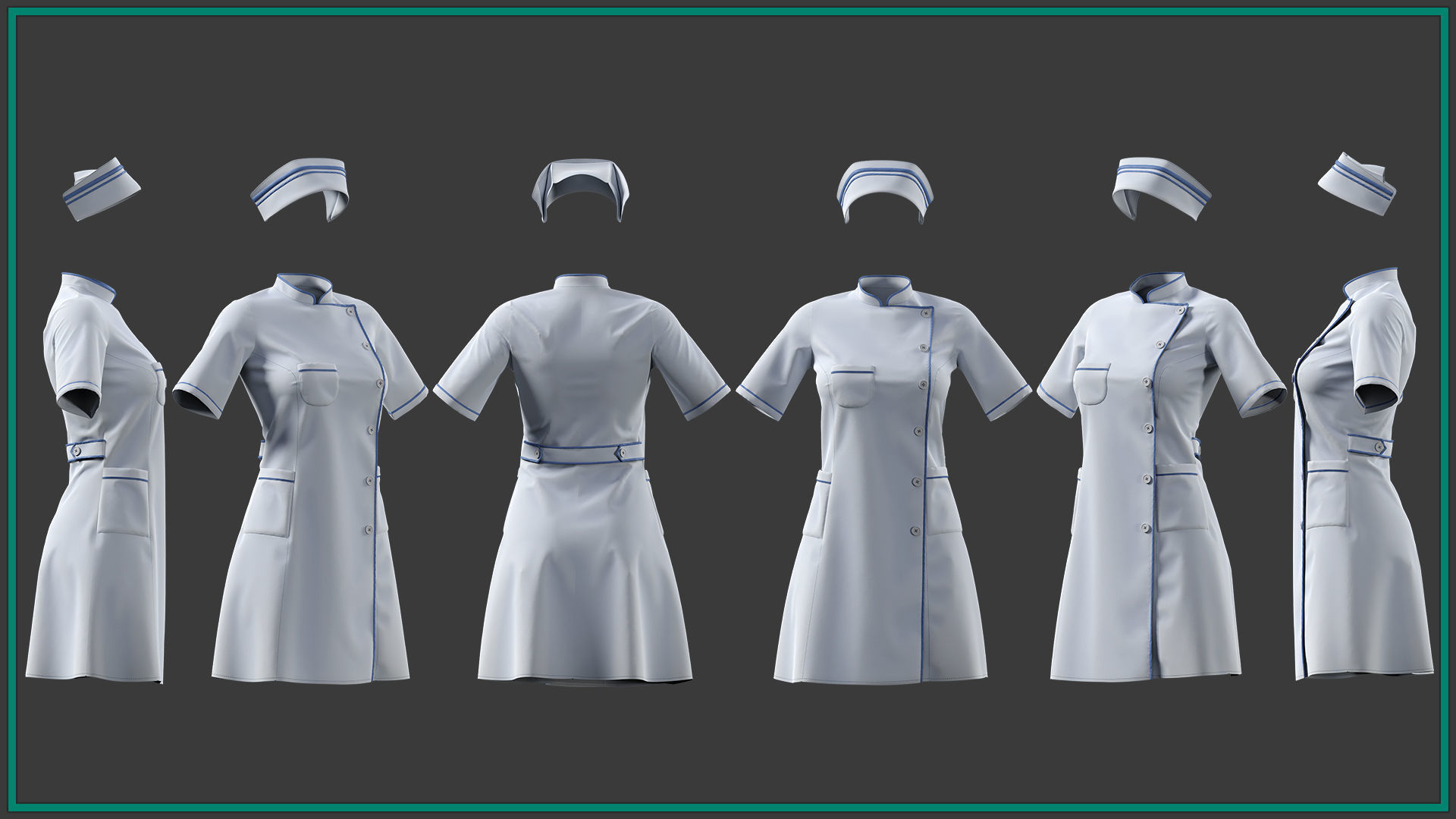 female nurse uniform with 2texture and smart material 3D model_2