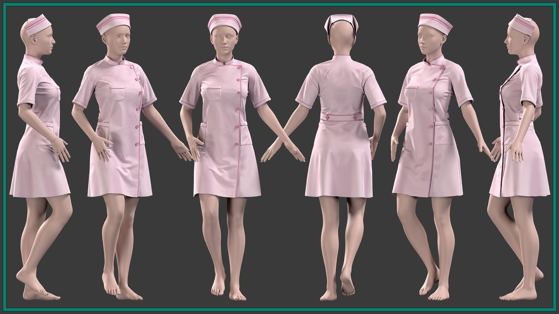 female nurse uniform with 2texture and smart material 3D model_5