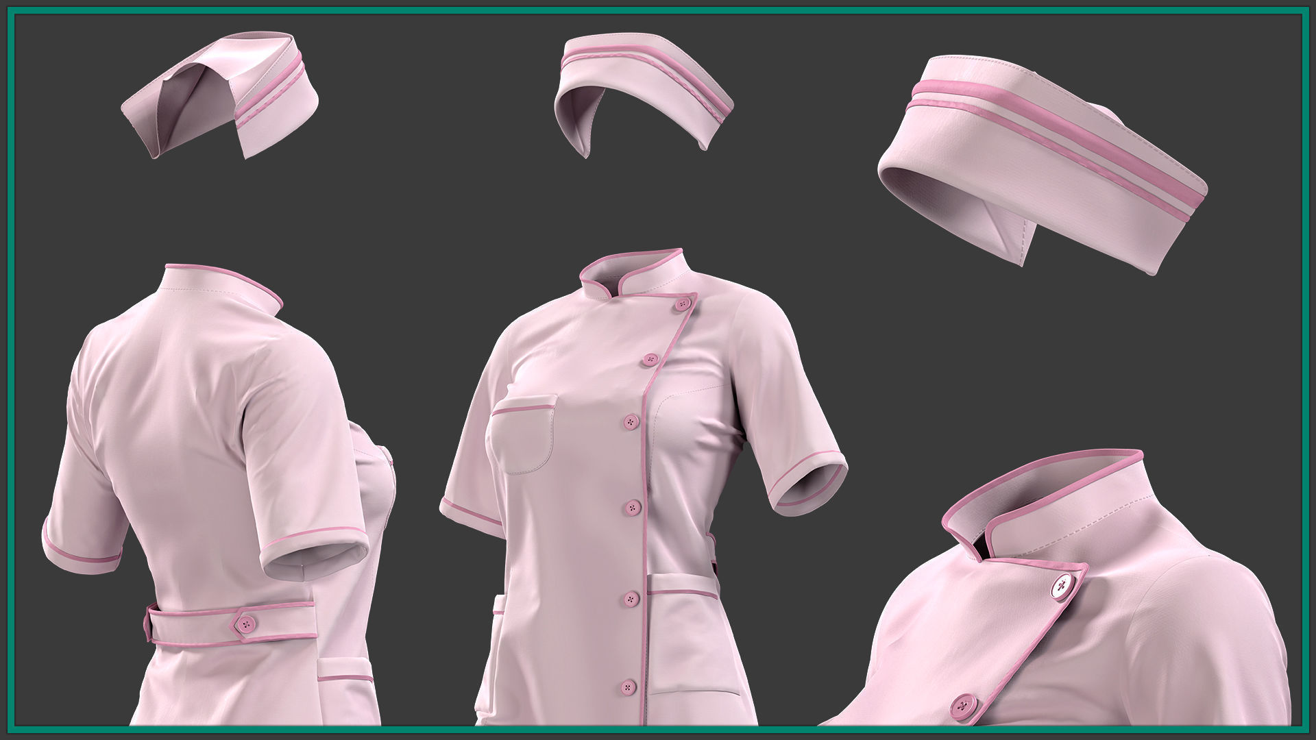female nurse uniform with 2texture and smart material 3D model_3