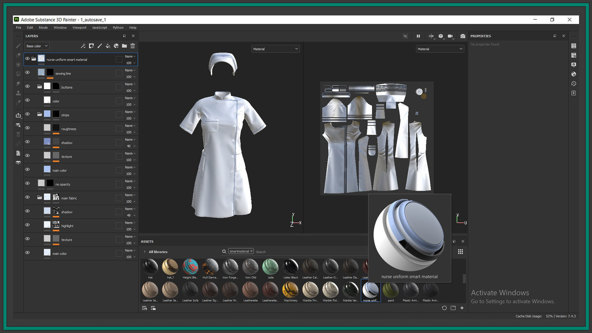 female nurse uniform with 2texture and smart material 3D model_9