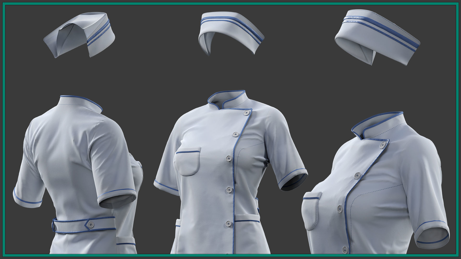 female nurse uniform with 2texture and smart material 3D model_4