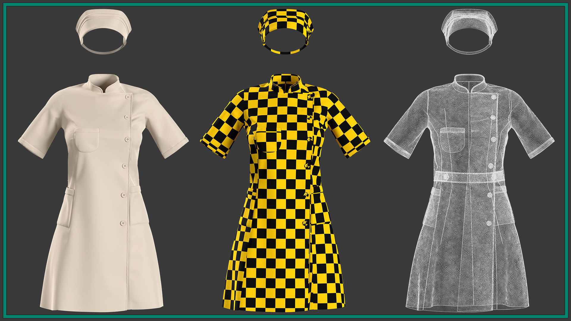 female nurse uniform with 2texture and smart material 3D model_8