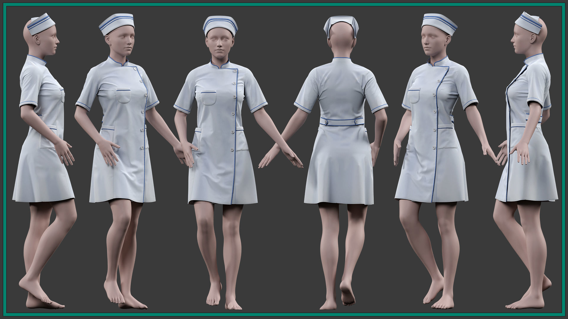 female nurse uniform with 2texture and smart material 3D model_6