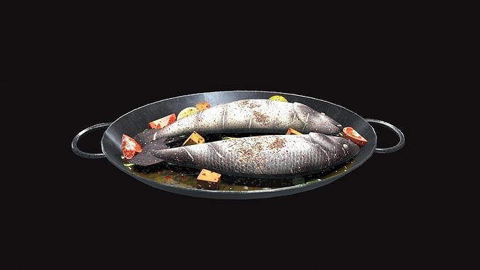 Medieval Codfish Dish Low-poly 3D model 3