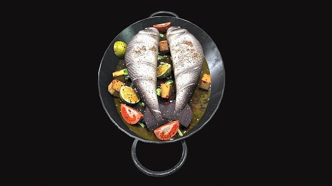 Medieval Codfish Dish Low-poly 3D model 7
